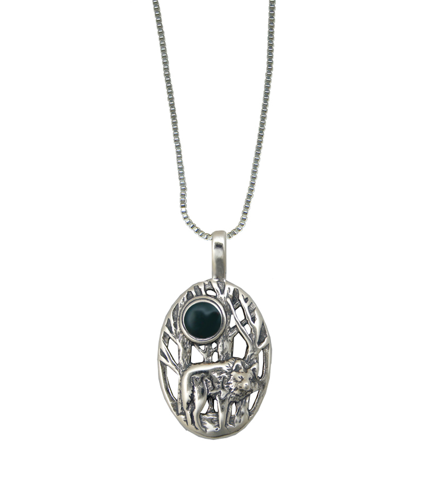 Sterling Silver Winter Wolf Pendant With Bloodstone